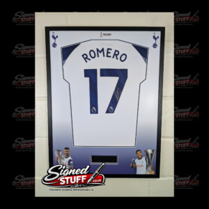 Cristian Romero Signed Tottenham Home Shirt Framed GOLD SQ