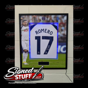 Cristian Romero Signed Tottenham Home Shirt Luxury Framed With LED Background