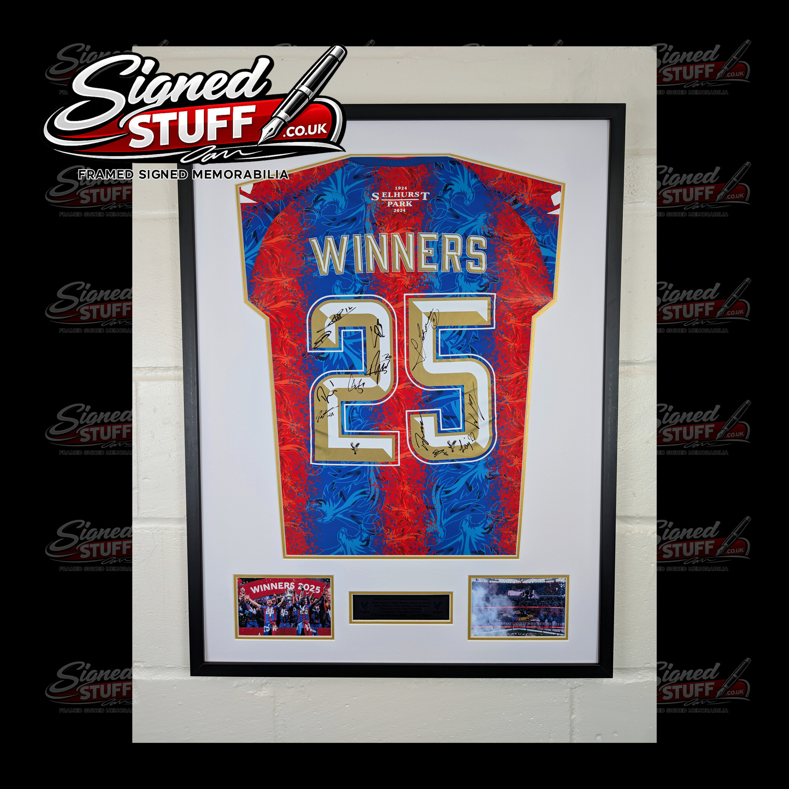 Crystal Palace FA Cup Winners 2025 Signed Home Shirt Framed SQ