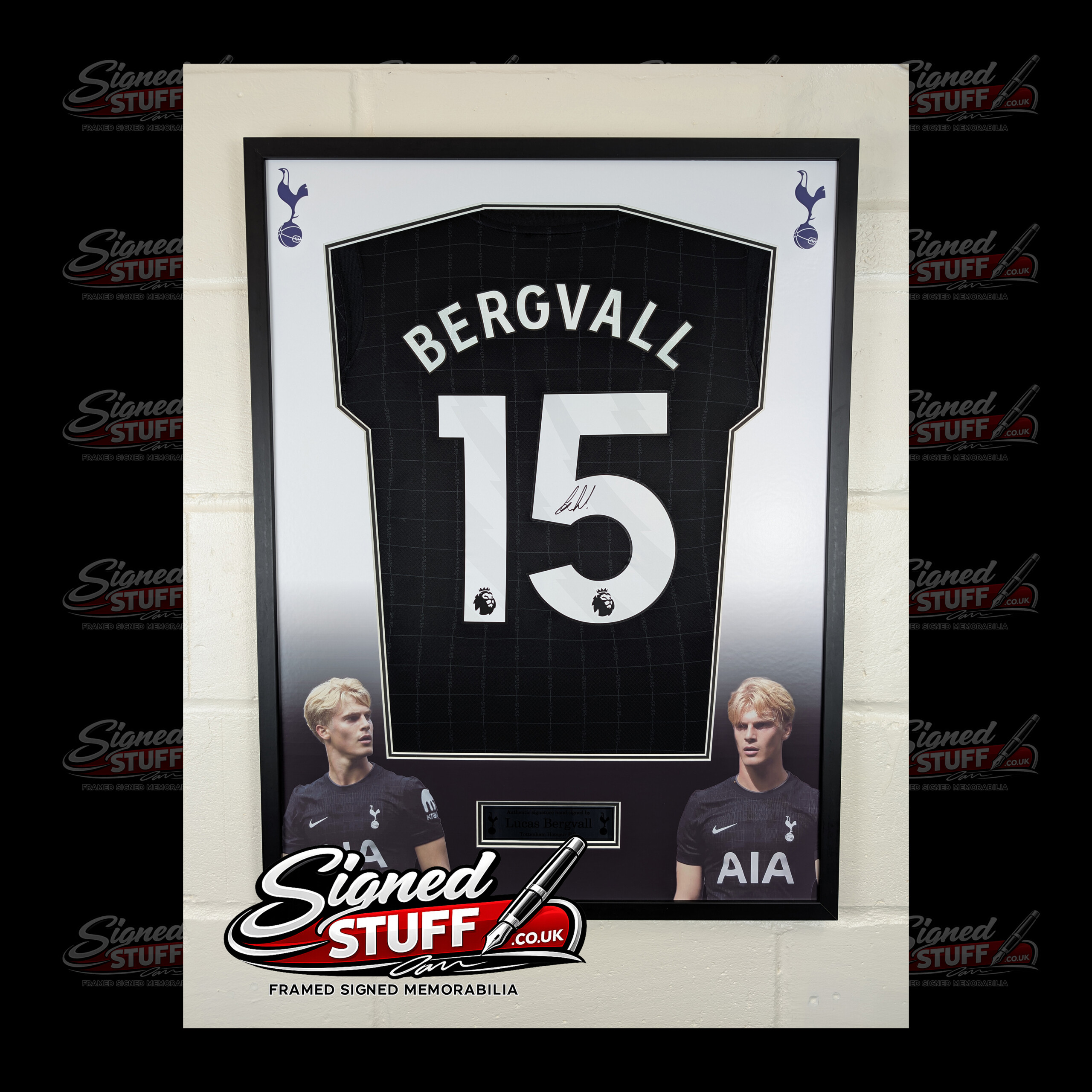 Lucas Bergvall Signed Tottenham Away Shirt Framed SQ