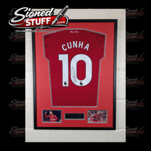 Matheus Cunha Signed Manchester United Home Shirt Framed SQ