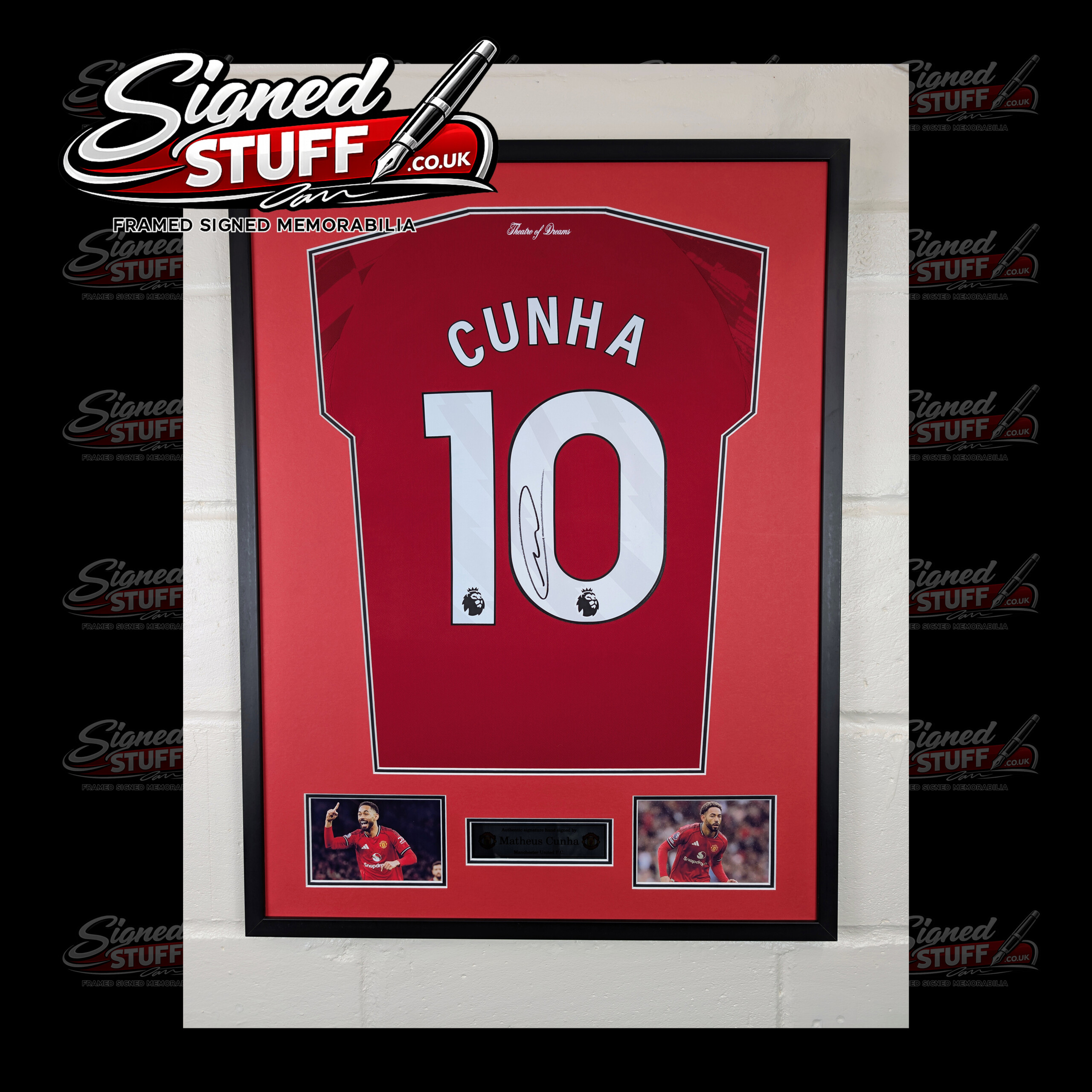 Matheus Cunha Signed Manchester United Home Shirt Framed SQ