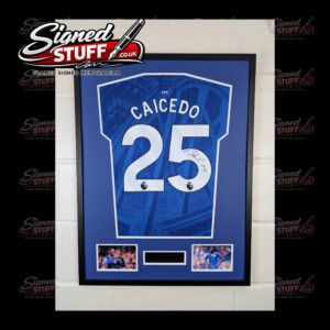 Moisés Caicedo Signed Chelsea Home Shirt Framed SQ